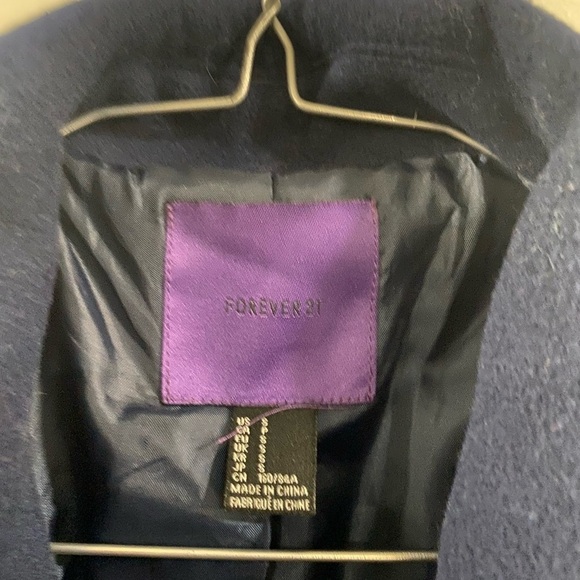 Forever 21 Blue Single Breasted Peacoat S Button Detail Wide Collar - Picture 4 of 10